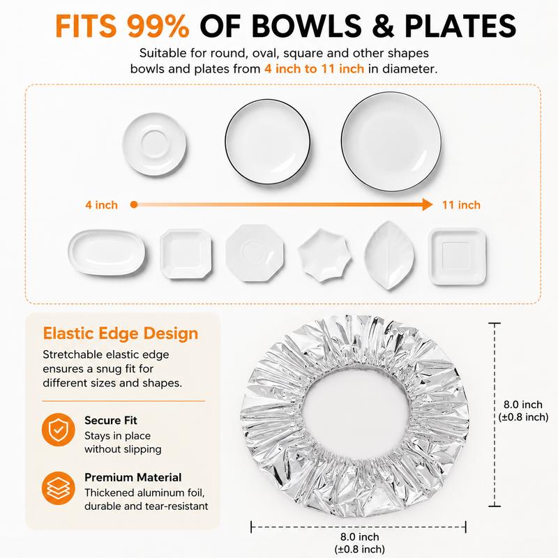 Pack OF 60 Pcs Aluminum Foil Food Covers | Covers For Bowls & Dishes Storage For Kitchen