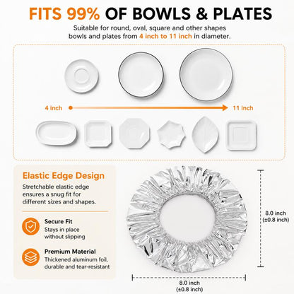Pack OF 60 Pcs Aluminum Foil Food Covers | Covers For Bowls & Dishes Storage For Kitchen