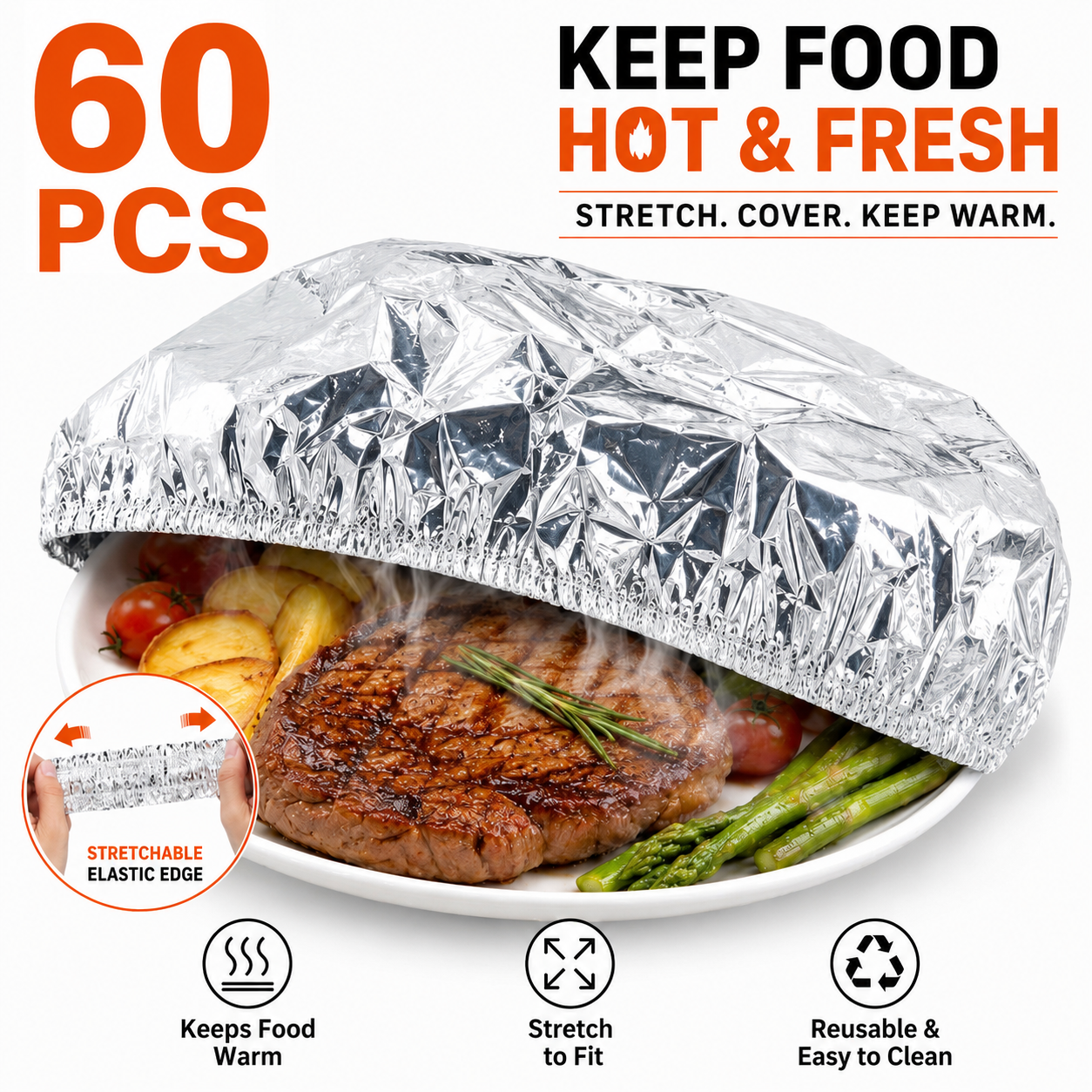 Pack OF 60 Pcs Aluminum Foil Food Covers | Covers For Bowls & Dishes Storage For Kitchen